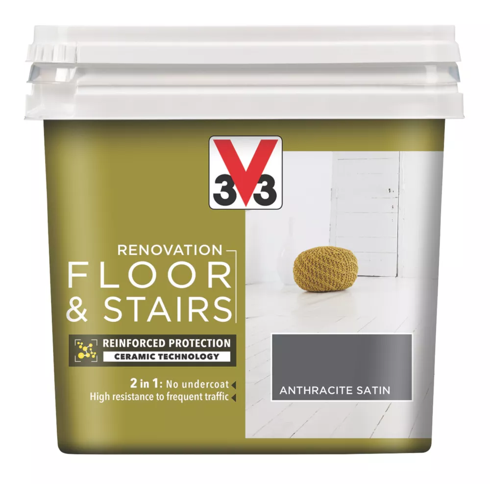 V33 Satin Anthracite Grey Acrylic Floor & Stair Paint 750ml 3 V33 Satin Anthracite Grey Acrylic Floor & Stair Paint 750ml