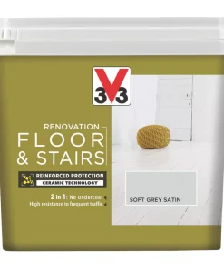 V33 Satin Soft Grey Acrylic Floor & Stair Paint 750ml