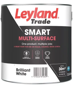 Leyland Trade Smart Eggshell Brilliant White Emulsion Smart Multi-Surface Paint 2.5Ltr