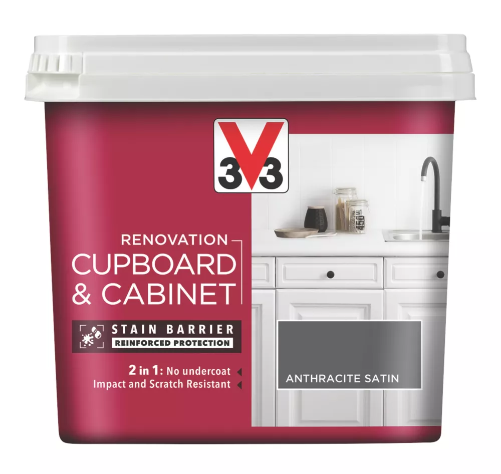 V33 Satin Anthracite Grey Trim Cabinet Paint 750ml 3 V33 Satin Anthracite Grey Trim Cabinet Paint 750ml