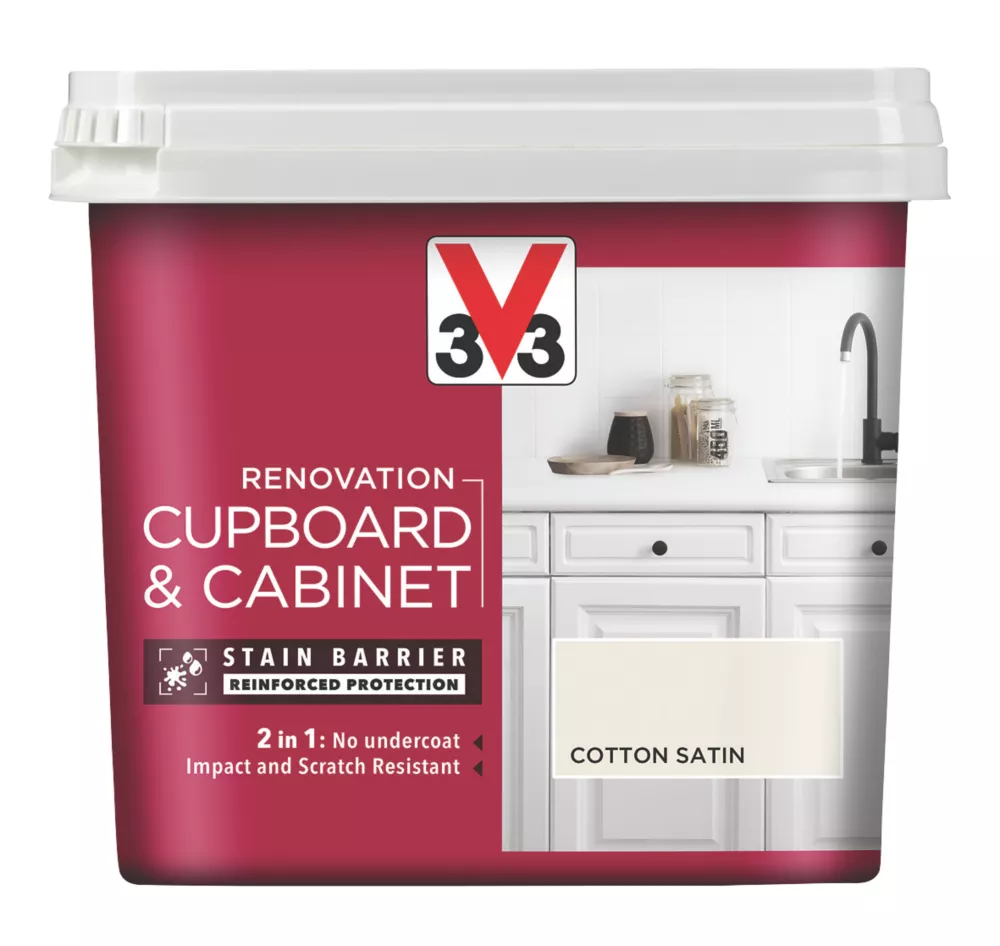 V33 Satin Cotton Off-White Trim Cabinet Paint 750ml 3 V33 Satin Cotton Off-White Trim Cabinet Paint 750ml
