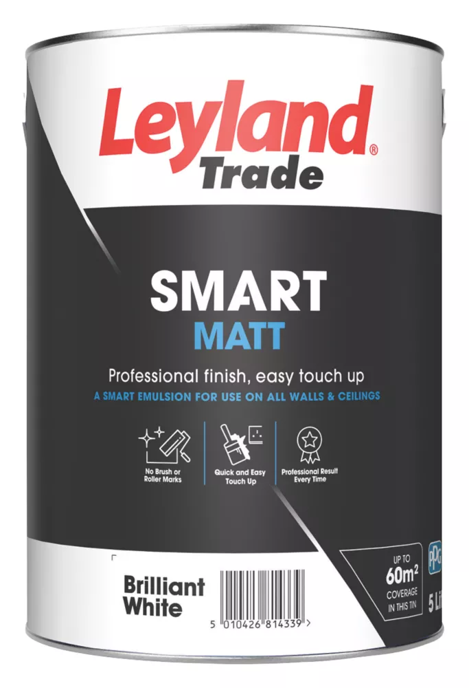Leyland Trade Smart Matt Brilliant White Emulsion Paint 5Ltr