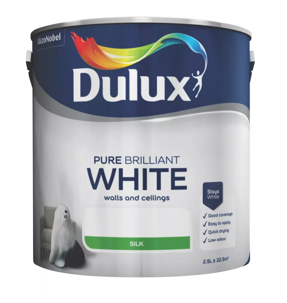 Dulux Silk Pure Brilliant White Emulsion Paint 2.5Ltr
