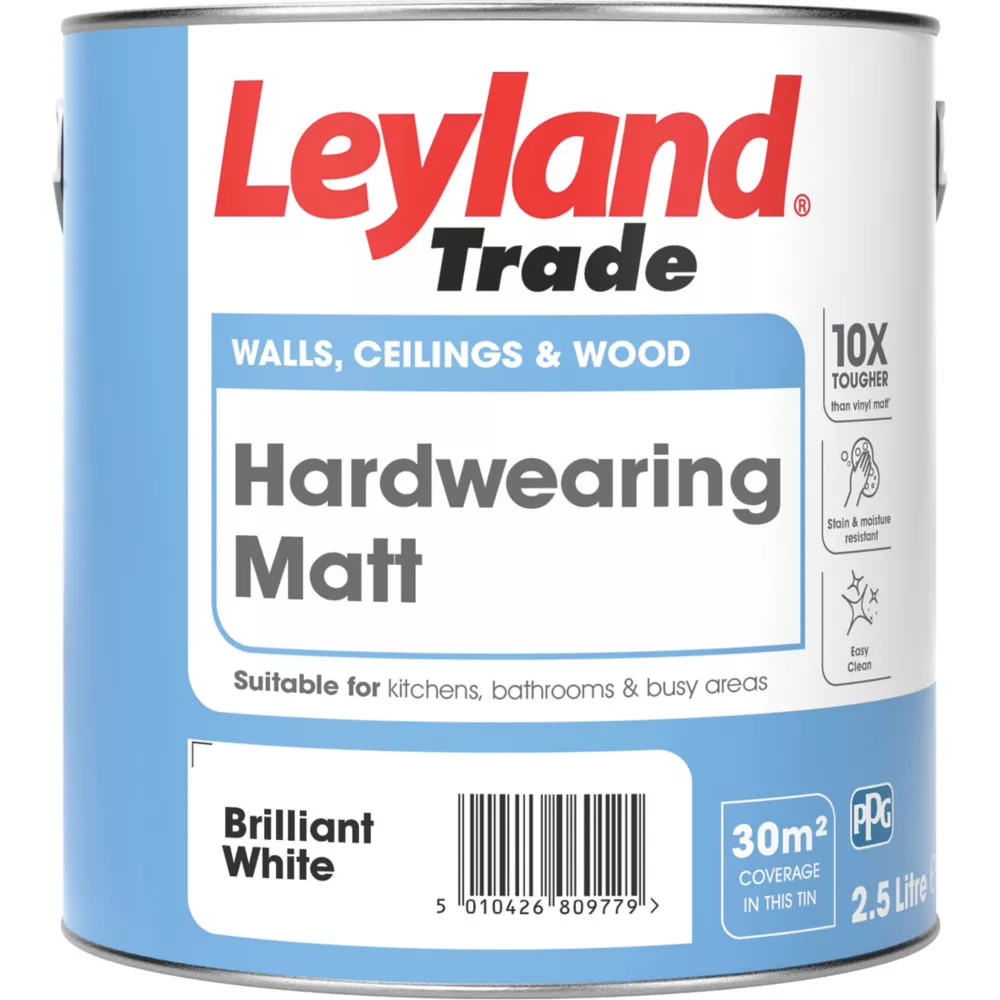 Leyland Trade Hardwearing Matt Brilliant White Emulsion Paint 2.5Ltr 3 Leyland Trade Hardwearing Matt Brilliant White Emulsion Paint 2.5Ltr
