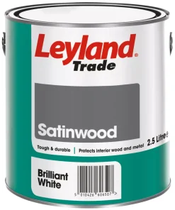 Leyland Trade Satin Brilliant White Trim Paint 2.5Ltr