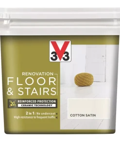 V33 Satin Cotton Off-White Acrylic Floor & Stair Paint 750ml
